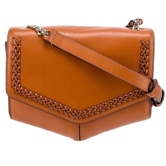 NWOT Sandro Camel Leather Crossbody Bag Lou MM Curcuma Adjustable Strap Purse - Picture 1 of 15